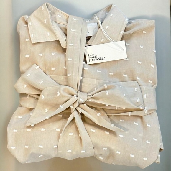 LISA MARIE FERNANDEZ Linen-blend Textures Gauze button down Midi cover-up Dress - Picture 13 of 16